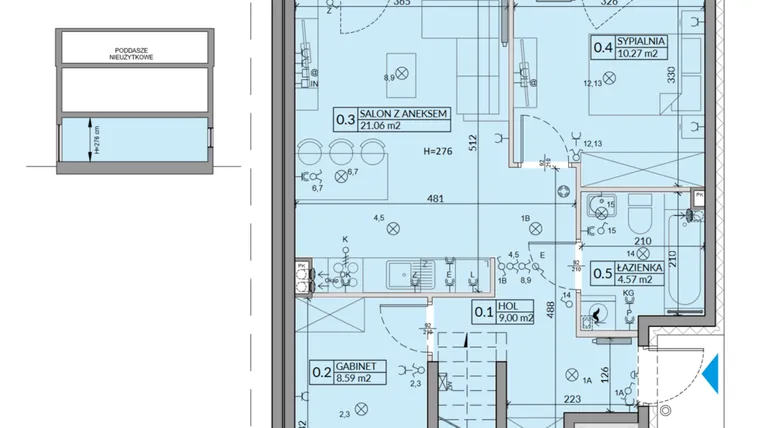Rzut - Mieszkanie na sprzedaż 3 pokoje o powierzchni 53,49 m² - numer 56A w Domy na Witosa etap 2A i 2B