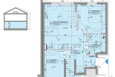 Rzut - Mieszkanie na sprzedaż 3 pokoje o powierzchni 53,49 m² - numer 58A w Domy na Witosa etap 2A i 2B