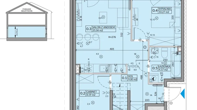 Rzut - Mieszkanie na sprzedaż 3 pokoje o powierzchni 53,49 m² - numer 58A w Domy na Witosa etap 2A i 2B