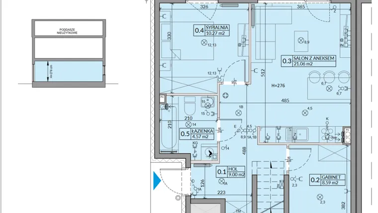 Rzut - Mieszkanie na sprzedaż 3 pokoje o powierzchni 53,49 m² - numer 61A w Domy na Witosa etap 2A i 2B