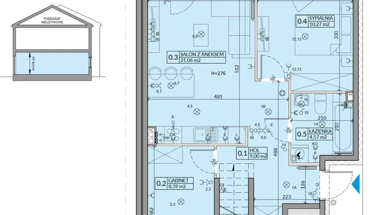 Rzut - Mieszkanie na sprzedaż 3 pokoje o powierzchni 53,49 m² - numer 68A w Domy na Witosa etap 2A i 2B