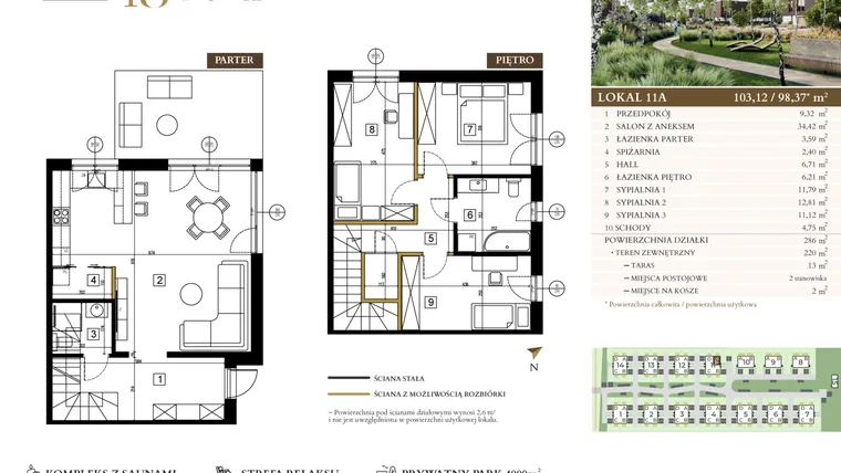Rzut - Mieszkanie na sprzedaż 4 pokoje o powierzchni 98,37 m² - numer 11A w Lawinowa 18