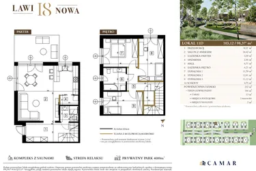 Rzut - Mieszkanie na sprzedaż 4 pokoje o powierzchni 98,37 m² - numer 11D w Lawinowa 18
