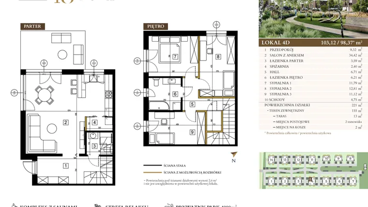 Rzut - Mieszkanie na sprzedaż 4 pokoje o powierzchni 98,37 m² - numer 4D w Lawinowa 18