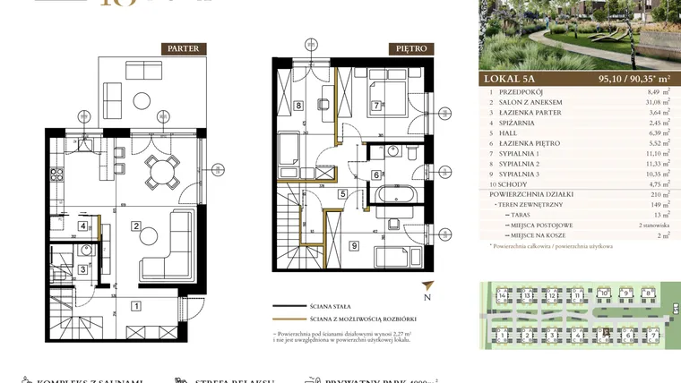 Rzut - Mieszkanie na sprzedaż 4 pokoje o powierzchni 90,35 m² - numer 5A w Lawinowa 18