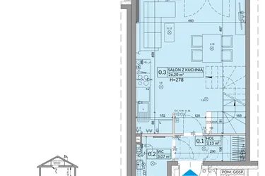 Rzut - Dom na sprzedaż 3 pokoje o powierzchni 68,42 m² - numer 35A w Osiedle Słoneczne etap IV