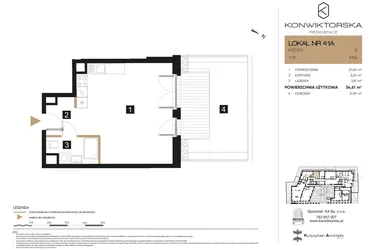 Rzut - Lokal użytkowy na sprzedaż 1 pokój o powierzchni 34,49 m² - numer 41A w Konwiktorska Residence