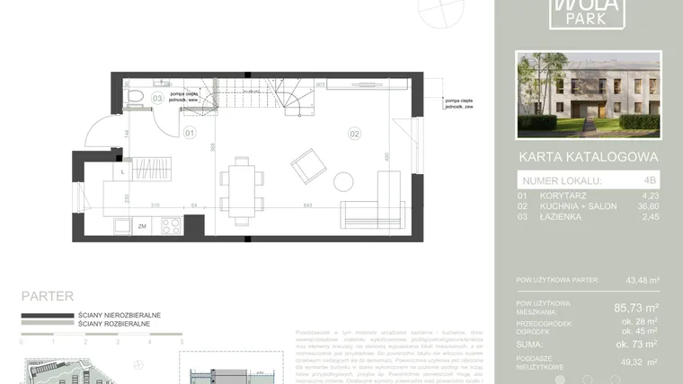 Rzut - Dom na sprzedaż 4 pokoje o powierzchni 85,73 m² - numer 4B w Nova Wola Park II