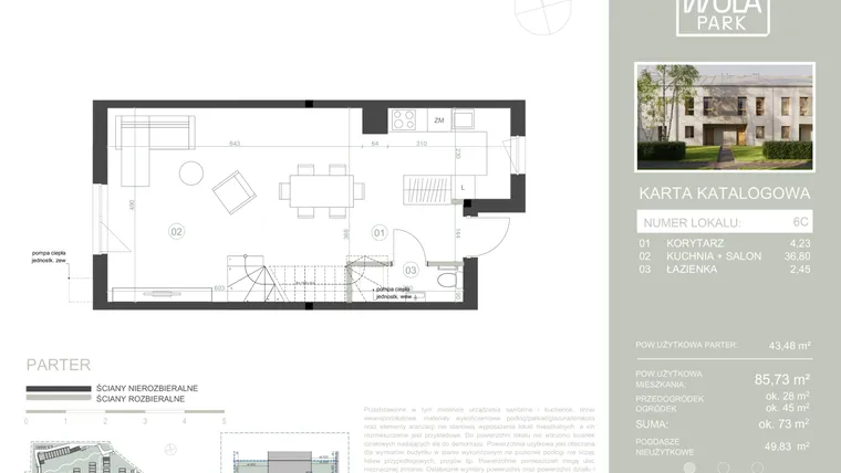 Rzut - Dom na sprzedaż 4 pokoje o powierzchni 85,73 m² - numer 6C w Nova Wola Park II