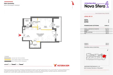 Rzut - Mieszkanie na sprzedaż 2 pokoje o powierzchni 45,89 m² - numer 14 w Miasteczko Nova Sfera 4