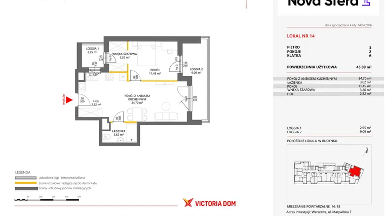 Rzut - Mieszkanie na sprzedaż 2 pokoje o powierzchni 45,89 m² - numer 14 w Miasteczko Nova Sfera 4