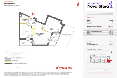 Rzut - Mieszkanie na sprzedaż 3 pokoje o powierzchni 49,94 m² - numer 1 w Miasteczko Nova Sfera 4