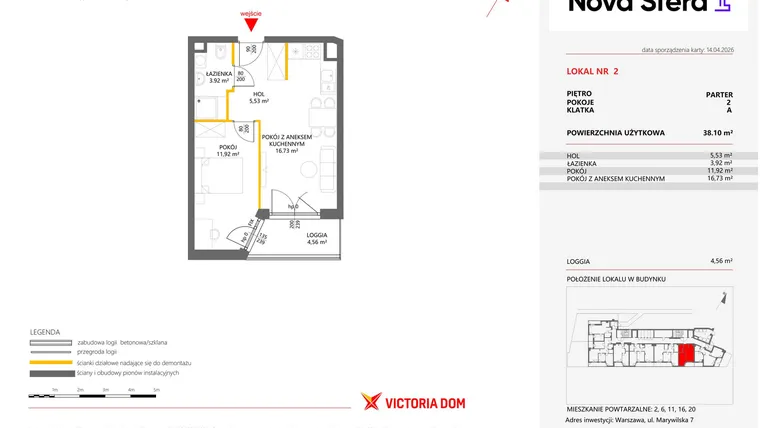 Rzut - Mieszkanie na sprzedaż 2 pokoje o powierzchni 38,1 m² - numer 2 w Miasteczko Nova Sfera 4
