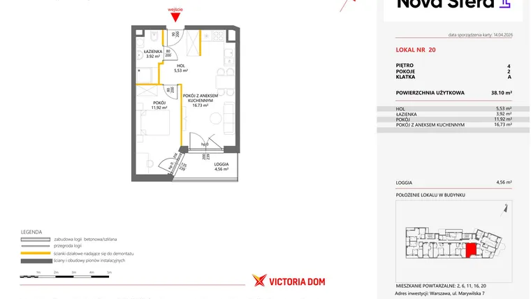 Rzut - Mieszkanie na sprzedaż 2 pokoje o powierzchni 38,1 m² - numer 20 w Miasteczko Nova Sfera 4