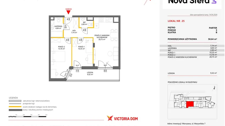 Rzut - Mieszkanie na sprzedaż 3 pokoje o powierzchni 58,64 m² - numer 25 w Miasteczko Nova Sfera 4