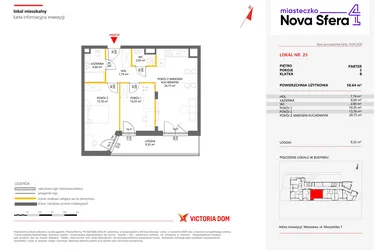Rzut - Mieszkanie na sprzedaż 3 pokoje o powierzchni 58,64 m² - numer 25 w Miasteczko Nova Sfera 4