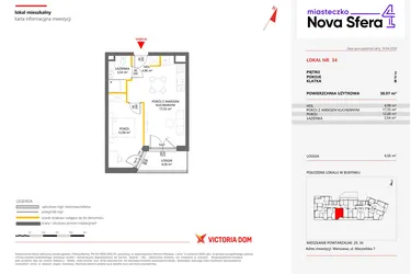 Rzut - Mieszkanie na sprzedaż 2 pokoje o powierzchni 38,07 m² - numer 34 w Miasteczko Nova Sfera 4