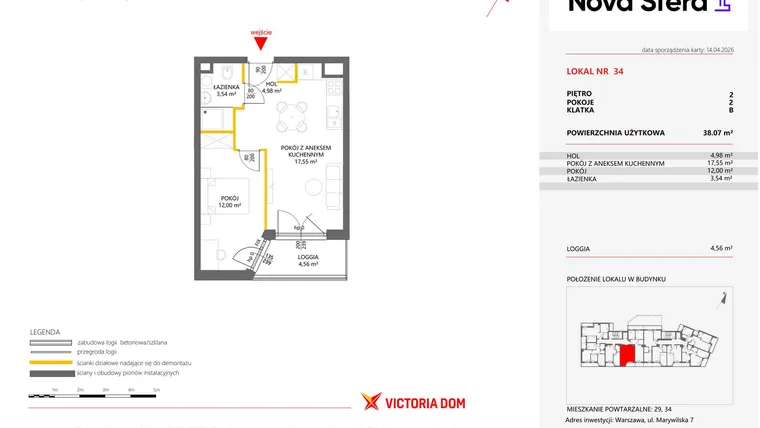 Rzut - Mieszkanie na sprzedaż 2 pokoje o powierzchni 38,07 m² - numer 34 w Miasteczko Nova Sfera 4