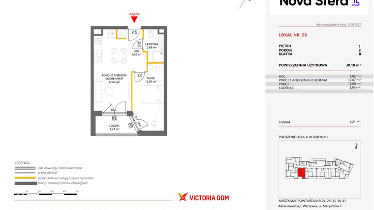 Rzut - Mieszkanie na sprzedaż 2 pokoje o powierzchni 38,18 m² - numer 28 w Miasteczko Nova Sfera 4