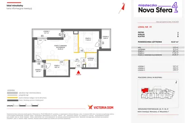 Rzut - Mieszkanie na sprzedaż 3 pokoje o powierzchni 53,67 m² - numer 31 w Miasteczko Nova Sfera 4