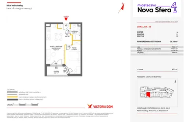 Rzut - Mieszkanie na sprzedaż 2 pokoje o powierzchni 38,18 m² - numer 38 w Miasteczko Nova Sfera 4