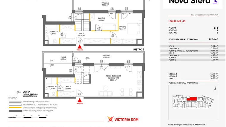 Rzut - Mieszkanie na sprzedaż 3 pokoje o powierzchni 82,94 m² - numer 40 w Miasteczko Nova Sfera 4