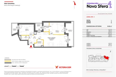 Rzut - Mieszkanie na sprzedaż 3 pokoje o powierzchni 58,08 m² - numer 4 w Miasteczko Nova Sfera 4
