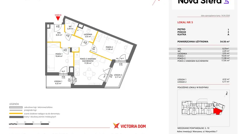 Rzut - Mieszkanie na sprzedaż 3 pokoje o powierzchni 54,56 m² - numer 5 w Miasteczko Nova Sfera 4