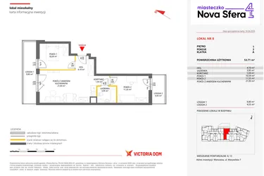 Rzut - Mieszkanie na sprzedaż 3 pokoje o powierzchni 53,71 m² - numer 8 w Miasteczko Nova Sfera 4