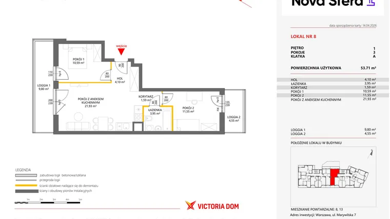 Rzut - Mieszkanie na sprzedaż 3 pokoje o powierzchni 53,71 m² - numer 8 w Miasteczko Nova Sfera 4