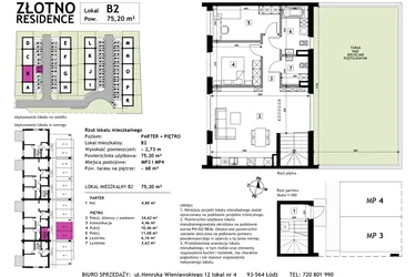 Rzut - Mieszkanie na sprzedaż 3 pokoje o powierzchni 75,2 m² - numer B2 w Złotno Residence