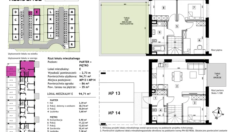 Rzut - Mieszkanie na sprzedaż 5 pokoi o powierzchni 94,71 m² - numer E w Złotno Residence
