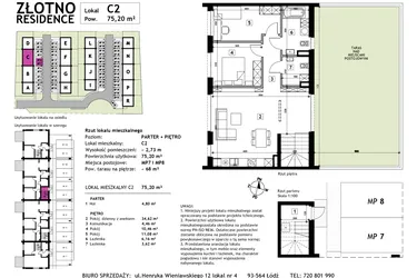 Rzut - Mieszkanie na sprzedaż 3 pokoje o powierzchni 75,2 m² - numer C2 w Złotno Residence