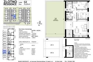 Rzut - Mieszkanie na sprzedaż 3 pokoje o powierzchni 75,2 m² - numer G2 w Złotno Residence