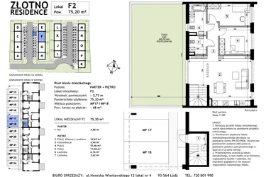Rzut - Mieszkanie na sprzedaż 3 pokoje o powierzchni 75,2 m² - numer F2 w Złotno Residence