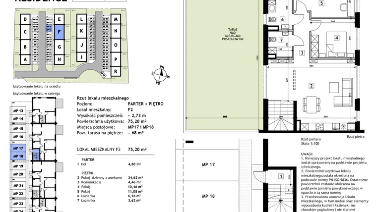 Rzut - Mieszkanie na sprzedaż 3 pokoje o powierzchni 75,2 m² - numer F2 w Złotno Residence