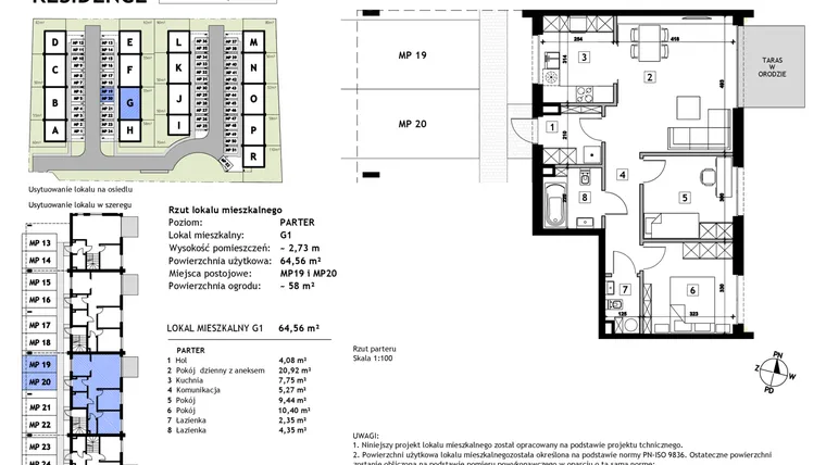 Rzut - Mieszkanie na sprzedaż 3 pokoje o powierzchni 64,56 m² - numer G1 w Złotno Residence