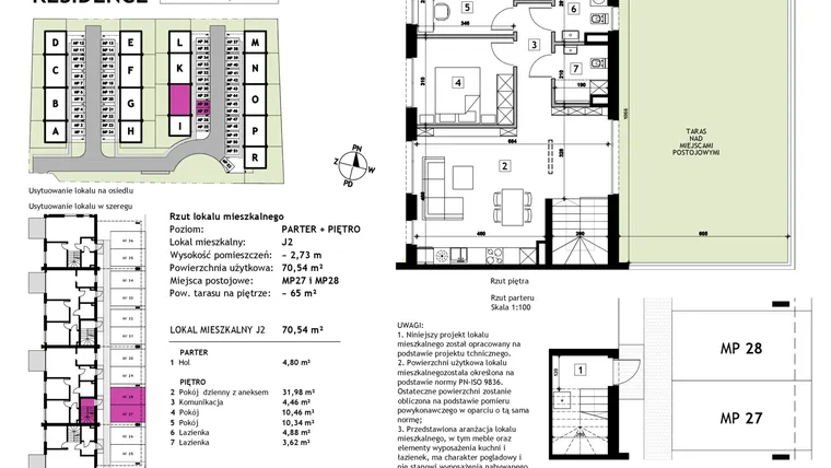 Rzut - Mieszkanie na sprzedaż 3 pokoje o powierzchni 70,54 m² - numer J2 w Złotno Residence