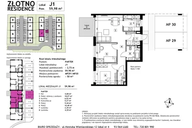 Rzut - Mieszkanie na sprzedaż 3 pokoje o powierzchni 59,98 m² - numer J1 w Złotno Residence
