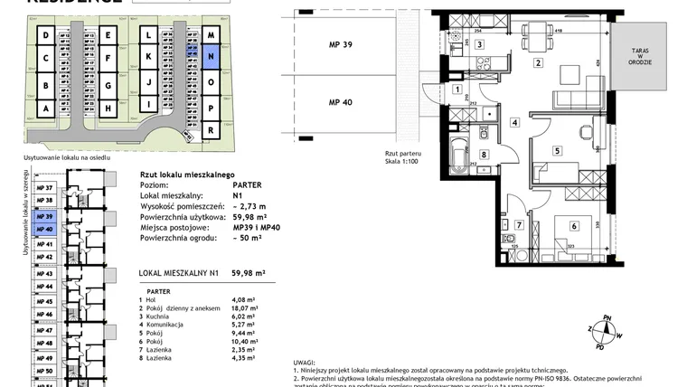 Rzut - Mieszkanie na sprzedaż 3 pokoje o powierzchni 59,98 m² - numer N1 w Złotno Residence