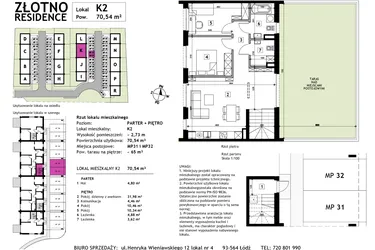 Rzut - Mieszkanie na sprzedaż 3 pokoje o powierzchni 70,54 m² - numer K2 w Złotno Residence