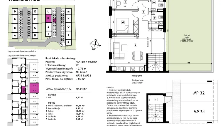 Rzut - Mieszkanie na sprzedaż 3 pokoje o powierzchni 70,54 m² - numer K2 w Złotno Residence