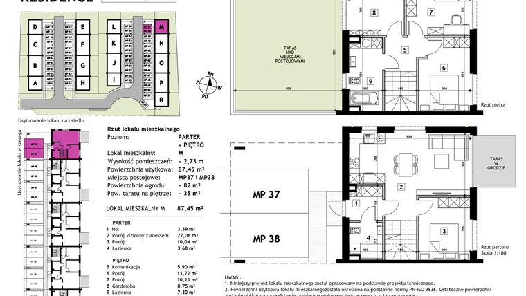 Rzut - Mieszkanie na sprzedaż 5 pokoi o powierzchni 87,45 m² - numer M w Złotno Residence