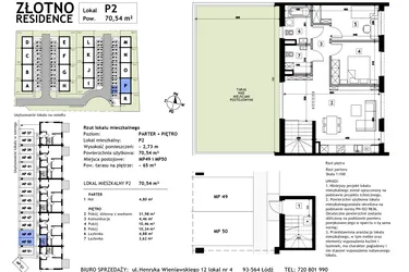 Rzut - Mieszkanie na sprzedaż 3 pokoje o powierzchni 70,54 m² - numer P2 w Złotno Residence