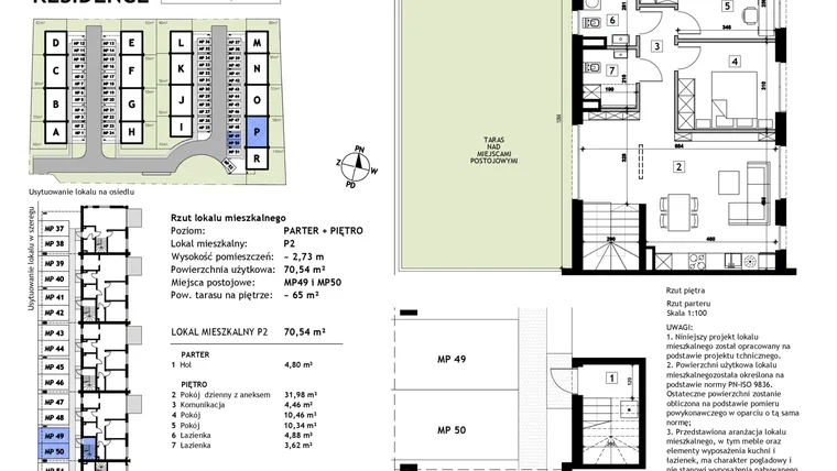 Rzut - Mieszkanie na sprzedaż 3 pokoje o powierzchni 70,54 m² - numer P2 w Złotno Residence