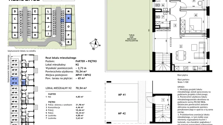 Rzut - Mieszkanie na sprzedaż 3 pokoje o powierzchni 70,54 m² - numer N2 w Złotno Residence