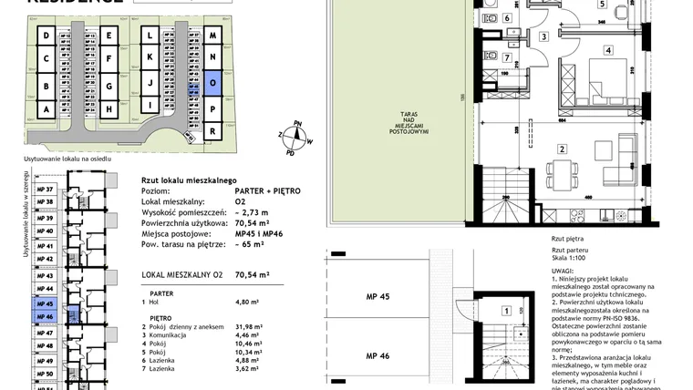 Rzut - Mieszkanie na sprzedaż 3 pokoje o powierzchni 70,54 m² - numer O2 w Złotno Residence