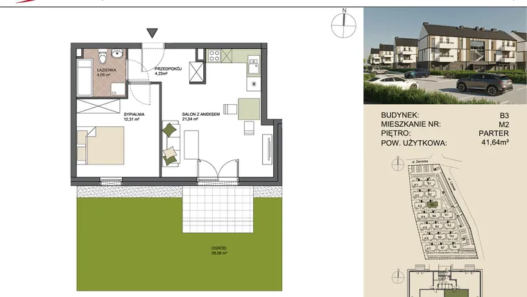 Rzut - Mieszkanie na sprzedaż 2 pokoje o powierzchni 41,64 m² - numer B3/2 w Osiedle Przy Lipowej