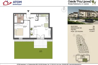 Rzut - Mieszkanie na sprzedaż 2 pokoje o powierzchni 41,64 m² - numer B4/2 w Osiedle Przy Lipowej