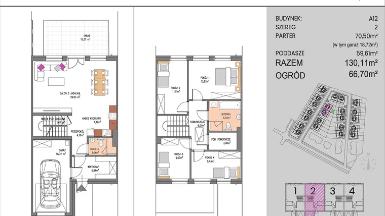 Rzut - Dom na sprzedaż 5 pokoi o powierzchni 130,11 m² - numer A12/2 w ATOM Park etap II
